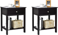 Comodino con Cassetto, Tavolino in Legno con 2 Livelli, Cassettiera da Letto Multifunzionale per Salone Camera da Letto Corridoio, 48 x 40 x 58 cm (Nero, 2 Pezzi)