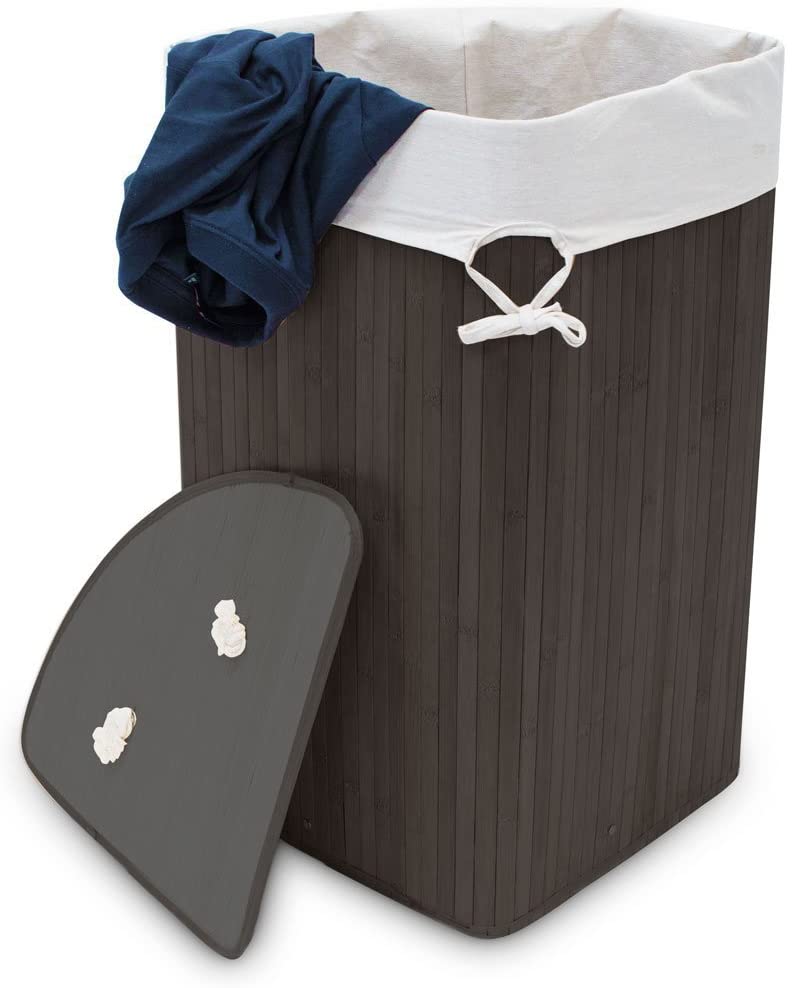 Cesto portabiancheria pieghevole pieghevole con borsa triangolare 65 cm bambù nero 13_0001902_3