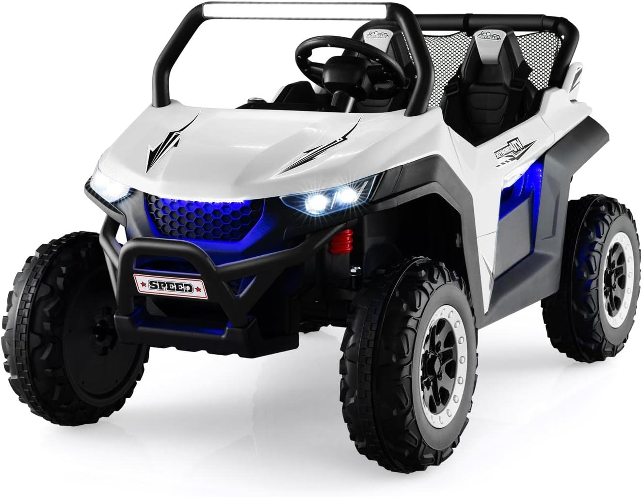 12V Auto Elettrico per Bambini, Macchina Fuoristrada a 2 Posti, Macchina Elettrica con Luci Suoni, Regalo per Bambini 3-8 Anni, 118x74x71 cm (Bianco)