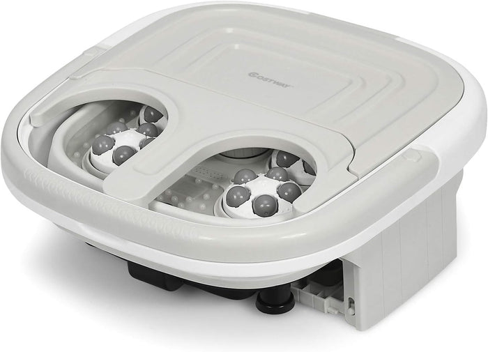 Massaggiatore Plantare Massaggiatore Piedi Elettrico, Massaggia Piedi Portatile, con Funzione Calore Bolle e Rulli Elettronici, Pieghevole Salvaspazio (Grigio)