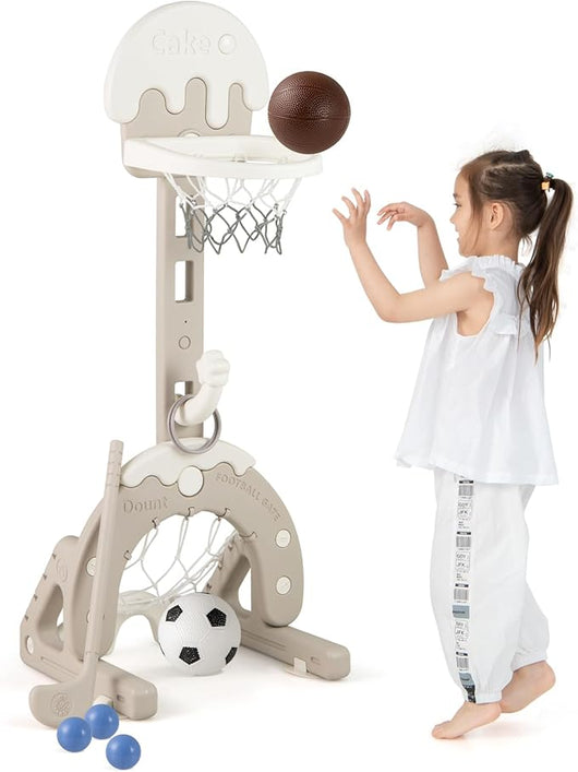 Canestro da Basket per Bambini, 4 in 1 Centro Attività, Porta Calcio Golf Gioco del Cerchio, Altezza Regolabile per Interni ed Esterni, Regalo per Bambini 3-10 Anni