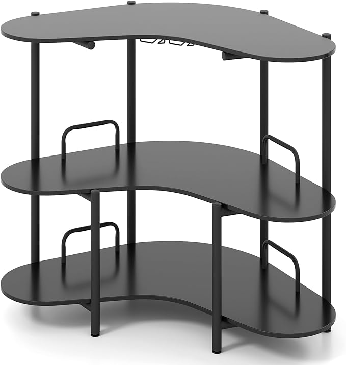 Tavolo da Bar 120 x 66 x 102 cm, Portabottiglie Vino a 3 Ripiani con Portabicchieri e Mensole di Stoccaggio, Isola Cucina Industriale per Bistro (Nero)