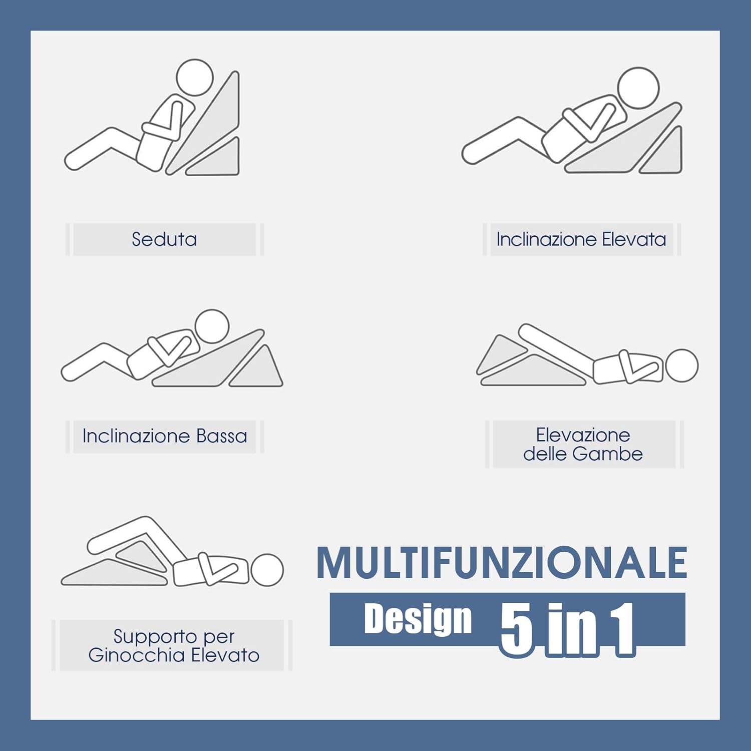 Cuscino a Cuneo per Letto, Cuscino da Lettura Relax e Multiuso, per Gambe Schiena e Ginocchio, con Fodera Lavabile, 55 x 52 x 33 cm