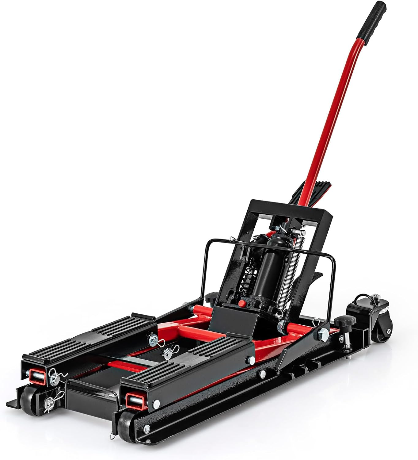 Ponte Sollevatore Idraulico per Moto, Sollevatore Motociclette Fino a 680 kg, Cric Alzamoto con Ruote e Piattaforma Regolabile in Altezza a Pedale Resistente per ATV, UTV per Officina (Rosso)