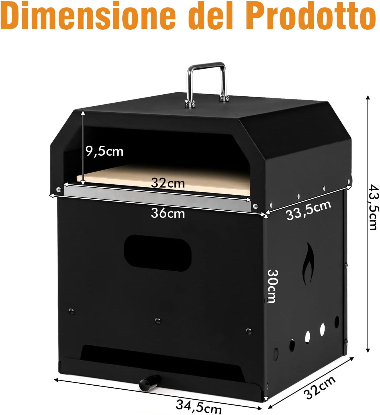 Forno per Pizza Portatile da Esterno - Forno a 2 Strati Staccabile, Pietra per Pizza, Pala per Pizza, Griglia BBQ e Copertura Impermeabile, Forno Riscaldato a Legna, Nero