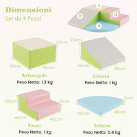 Set di Blocchi in Schiuma per Bambini 4 Pezzi, Set di Costruzioni Morbide in PU + EPE per Sviluppo dei Bambini, Gioco Attivo Interno per Arrampicarsi e Gattonare (Rosa)