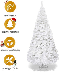 Albero di Natale 150/180/210/240 cm, Albero di Natale Bianco con 350/650/950/1138 Rami in PVC e Supporto in Metallo, Albero di Natale Artificiale per Casa, Ufficio e Negozio (240 cm)