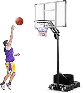 Canestro da Basket da Esterno per Adulti Professionale, Canestro da Basket Portatile e Regolabile 149-305 cm con Tabella Indistruttibile, 2 Ruote, Base Riempibile e Sacchetto di Pesi