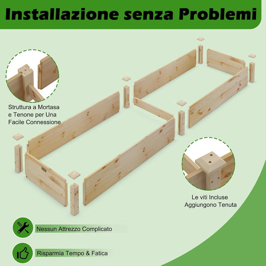 Fioriera da Esterno in Legno, Orto Rialzato da Esterno per Ortaggi, Fiori, Piante Aromatiche e Frutta, Aiuola per Cortile, Giardino e Prato, 240 x 60 x 25 cm