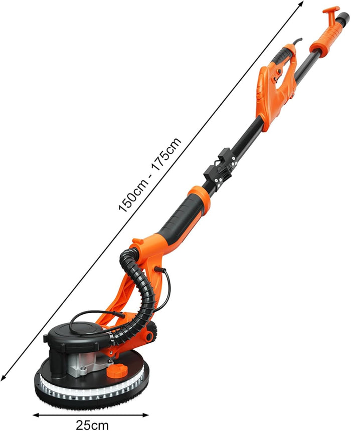 Levigatrice per Muro a Secco 750W, Levigatrice Elettrico per Cartongesso Pieghevole Estensibile, Velocità Regolabile 800-1750RPM, con Luci LED e 12 Dischi Abrasivi