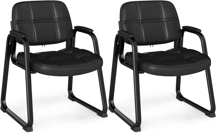 Set di 2 Sedie per Ospiti, Poltrona in Pelle Artificiale con Struttura in Metallo e Braccioli Imbottiti, Sedia da Ufficio Moderna per Sala Conferenze, Portata 120 kg