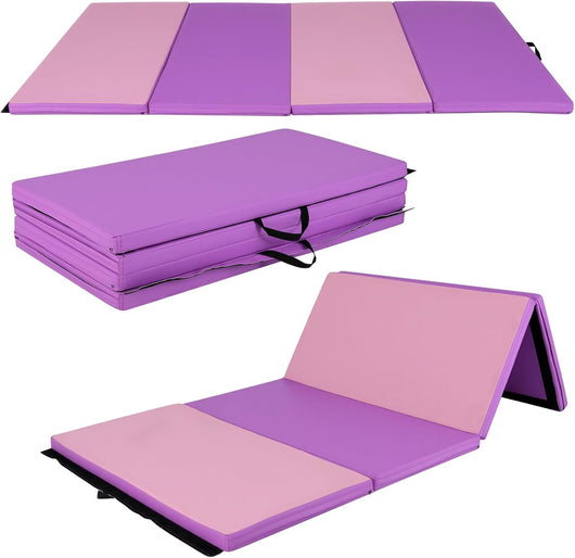 Tappettino da Ginnastica Pieghevole 240 x 116 x 5 cm, Tappetto Palestra da Terra con Maniglie Portatile, Materassino da Allenamento per Fitness e Yoga (Viola e Rosa)