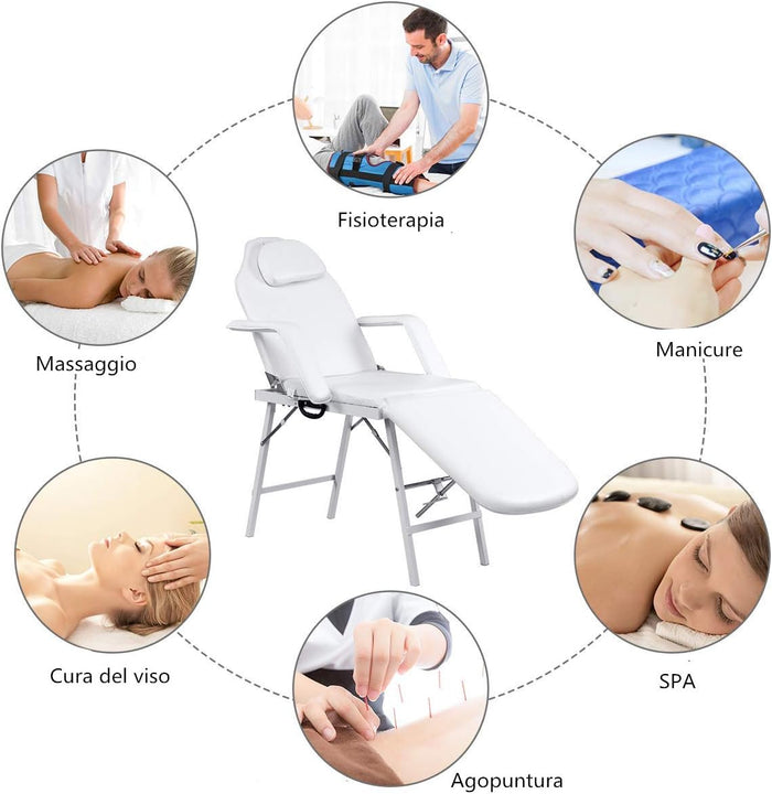 Poltrona da Massaggio, Lettino per Massaggio, Pieghevole e Reclinabile, Bianco