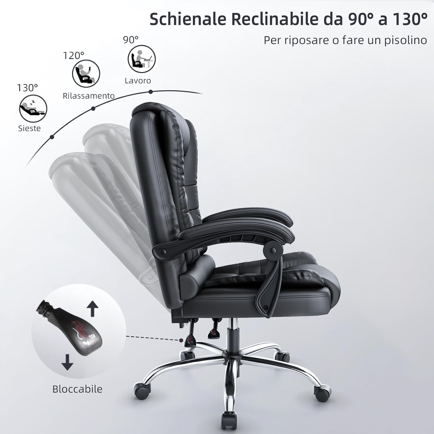 Sedia da Ufficio Ergonomica - RATTANTREE - Poltrona Direzionale con Sedile Largo - Nero