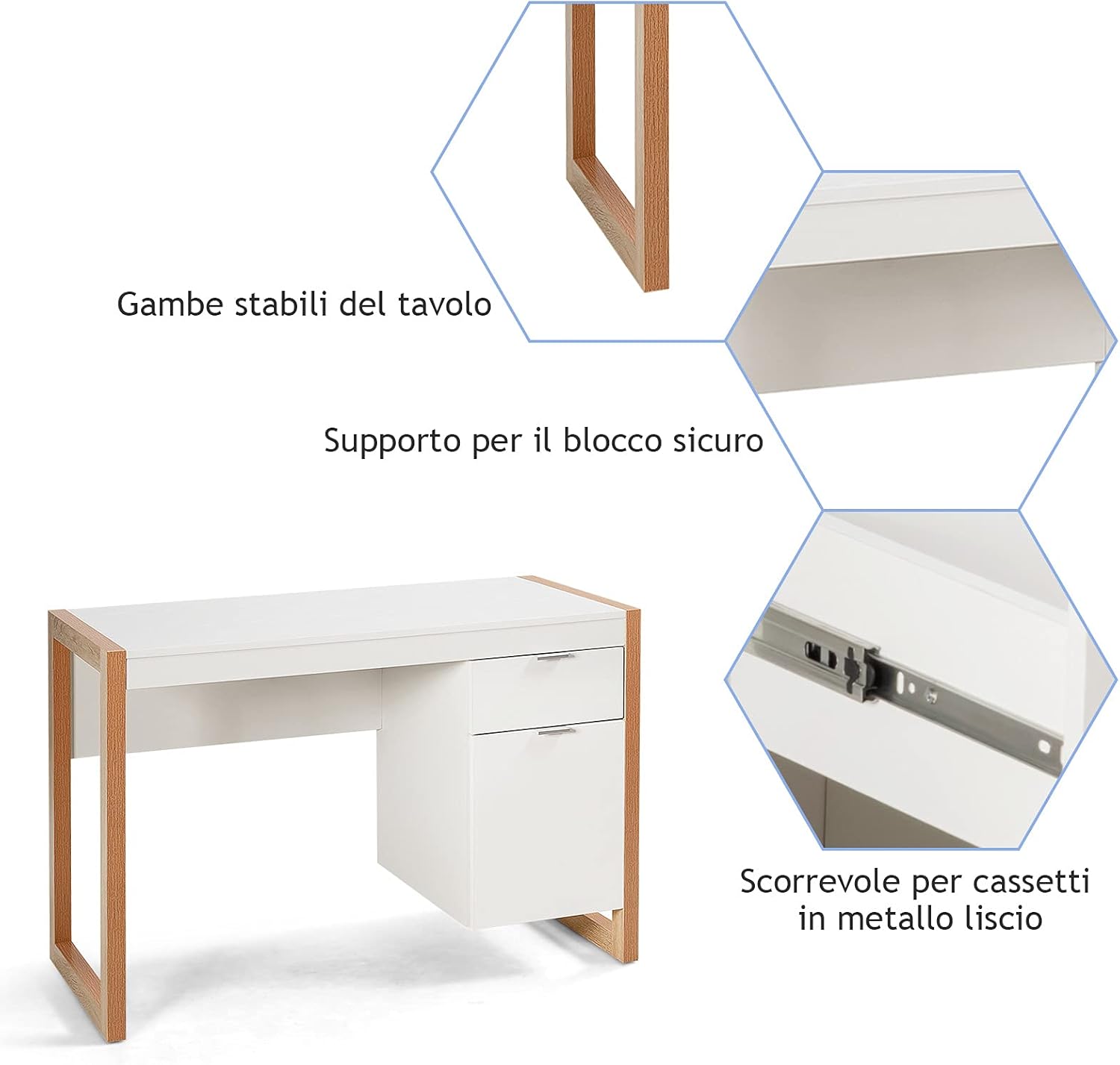 Scrivania Moderna per Computer, Postazione di Lavoro con Armadietto e Cassetto, Design Semplice ed Elegante, Scrivania con Superficie Liscia, Ideale per Casa e Ufficio