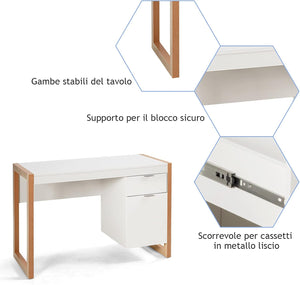 Scrivania Moderna per Computer, Postazione di Lavoro con Armadietto e Cassetto, Design Semplice ed Elegante, Scrivania con Superficie Liscia, Ideale per Casa e Ufficio