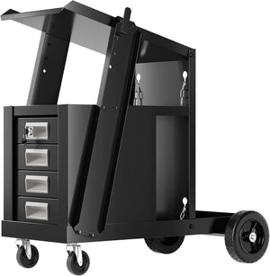 Carrello in Acciaio per Trasporto Saldatrice con Portabombola, Carrello Porta Saldatrice con 4 Cassetti, Nero