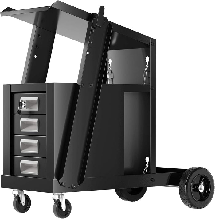 Carrello in Acciaio per Trasporto Saldatrice con Portabombola, Carrello Porta Saldatrice con 4 Cassetti, Nero
