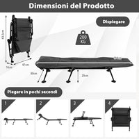 Brandina da Campeggio Pieghevole con Materasso Rimovibile, Poggiatesta, Schienale Regolabile in 6 Posizioni e Copripiedi Girevole a 360°, per Campeggio, Ufficio e Ospiti (Grigio)