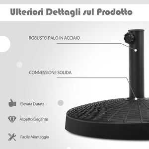 Base per Ombrellone da Giardino 22 kg, Supporto per Ombrellone da Esterno in Resina con Pomello Regolabile, Base Rotonda per Ombrellone 38mm/48 mm, 52 x 36 cm