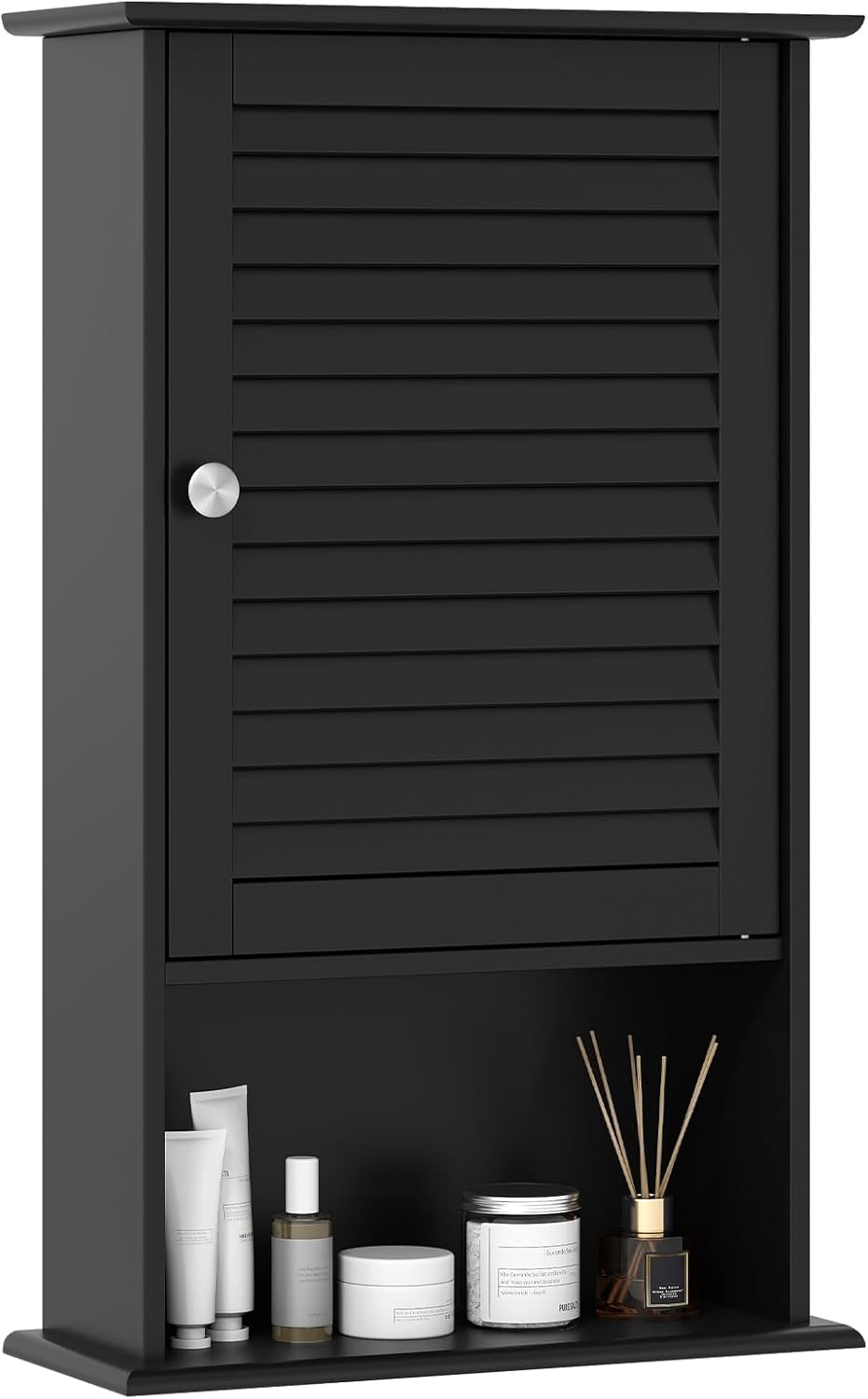 Armadio del Bagno Montato a Muro, Mensola Interna Regolabile, Struttura in MDF di Qualità, Pratico e Salva Spazio, Design Unico (Nero)