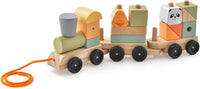 Trenino in Legno, Trenino Giocattolo a 3 Sezioni con Blocchi Impilabili, Corda di Traino, Design a Gancio, Trenino Giocattolo Educativo per Bambini 3 Anni+