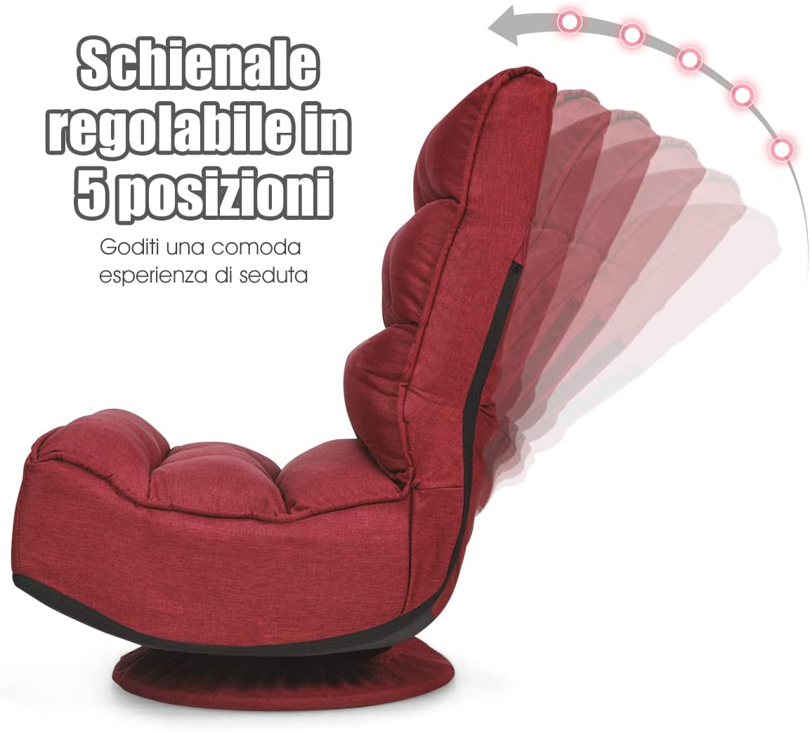 Poltrona Relax da Terra Pieghevole Reclinabile Girevole, Poltrone da Divano per Studio Salotto, con Schienale, Ottima per Rilassarti (Vino)