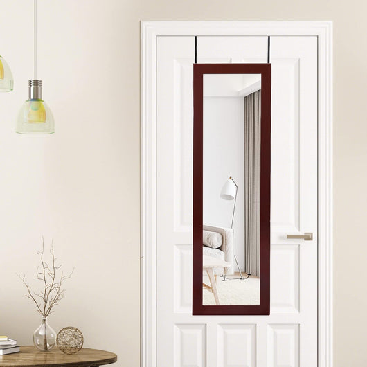 Armadietto Portagioie a Parete, Specchio Portagioie con 12 Luci LED, con Specchio a Figura Intera, Organizer per Gioielli a Muro, 37×9×119 cm (Marrone)