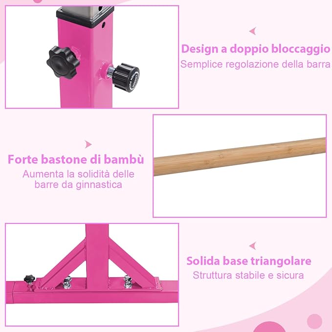 Parallele Doppie per Ginnastica, Sbarre Orizzontali Doppie con Larghezza Regolabile e 11 Altezze, capacità di Carico di 100 kg, Sbarre di Allenamento per Bambini 6-12 Anni