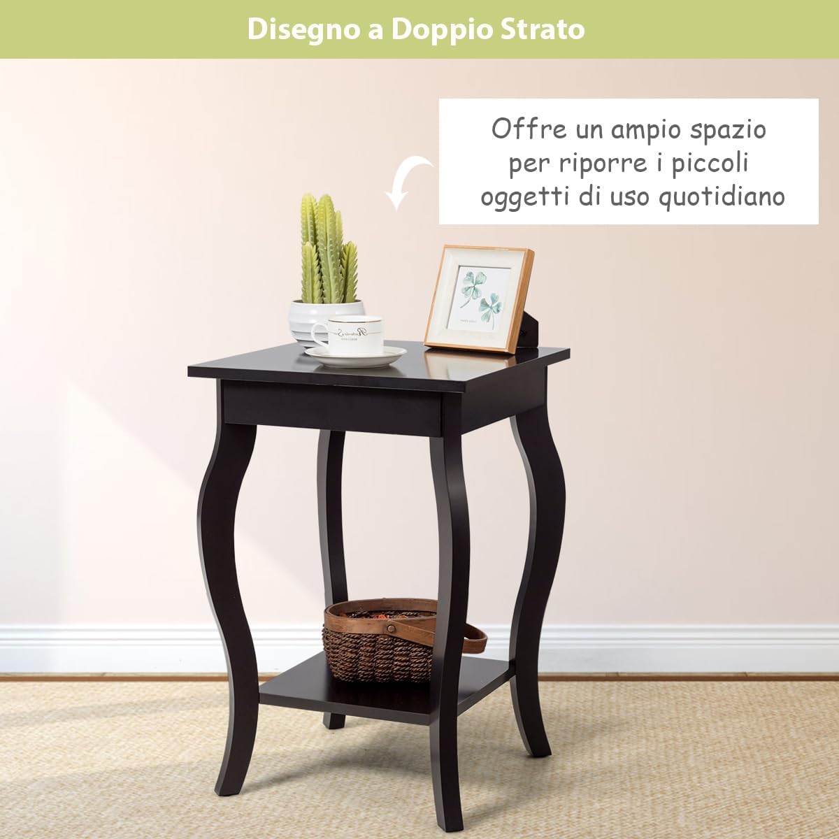 Comodino, Comodino da Divano a 2Livelli, Tavolino per la Camera da Letto, Capacità di peso di 17 kg, 40 x 40 x 60 cm (2, caffè)