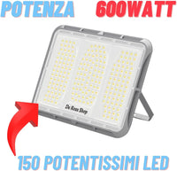 Faretto LED Solare da Esterno 600W, Faro con Sensore Crepuscolare e 150 LED