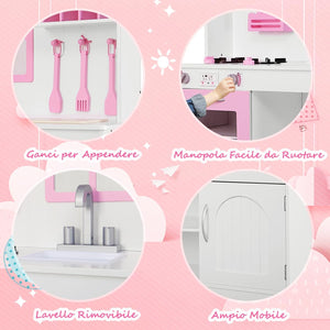 Set da Cucina Giocattolo per Bambini, Set da Cucina in Legno con Accessori da Cucina, Set da Cucina Giocattolo con Pentole in Legno per Bambini, per Bambini 3+ Anni