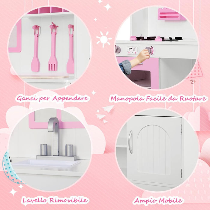 Set da Cucina Giocattolo per Bambini, Set da Cucina in Legno con Accessori da Cucina, Set da Cucina Giocattolo con Pentole in Legno per Bambini, per Bambini 3+ Anni