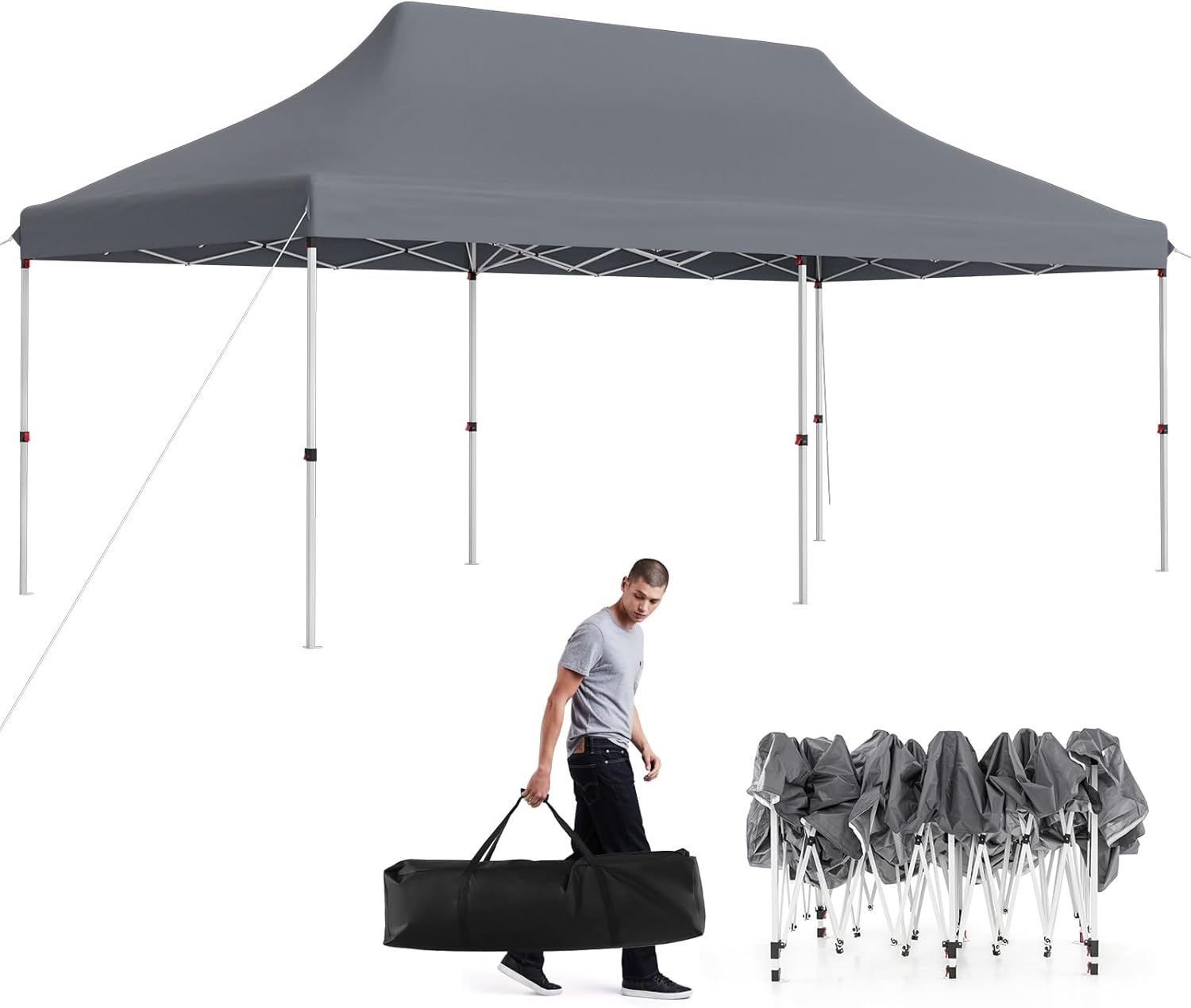 Gazebo Pieghevole da Giardino 3 x 6m, Gazebo Pop-up con Borsa da Trasporto, Regolabile in Altezza, per Feste (Grigio)