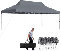 Gazebo Pieghevole da Giardino 3 x 6m, Gazebo Pop-up con Borsa da Trasporto, Regolabile in Altezza, per Feste (Grigio)