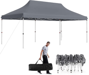 Gazebo Pieghevole da Giardino 3 x 6m, Gazebo Pop-up con Borsa da Trasporto, Regolabile in Altezza, per Feste (Grigio)