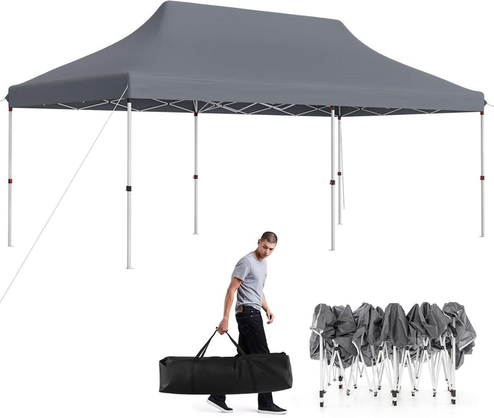 Gazebo Pieghevole da Giardino 3 x 6m, Gazebo Pop-up con Borsa da Trasporto, Regolabile in Altezza, per Feste (Grigio)
