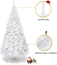 Albero di Natale 150/180/210/240 cm, Albero di Natale Bianco con 350/650/950/1138 Rami in PVC e Supporto in Metallo, Albero di Natale Artificiale per Casa, Ufficio e Negozio (210 cm)