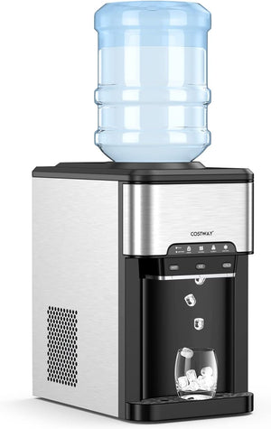 Erogatore Acqua 3 in 1, con Macchina del Ghiaccio, Dispender Acqua con 3 Impostazioni di Temperatura Caldo/Freddo/Ghiaccio, Regge Bottiglie 10-20 L, per Casa Ufficio Dormitorio