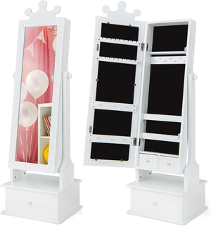 Armadio Gioielli per Bambini con Specchio, Armadietto Portagioie da Terra per Bambini con 3 Cassetti, per Bambini 3+ Anni, Ideale per Camera da Letto (Bianco)