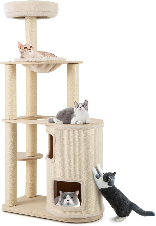 Albero per Gatti 151 cm, Tiragraffi per Gatti Adulti con Condo a 2 Piani, Tiragraffi in Sisal e Tappetino, Amaca e Cuscino, Mobile per Animali Domestici