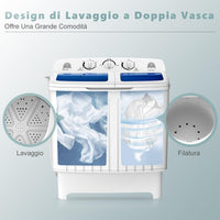 Lavatrice a Doppia Vasca, Lavatrice a Doppio Cestello con Lavaggio (5 kg) e Filatura (3 kg), Lavatrice Compatta Mini per Campeggio, Appartamenti, 64 x 36 x 72 cm, Bianco