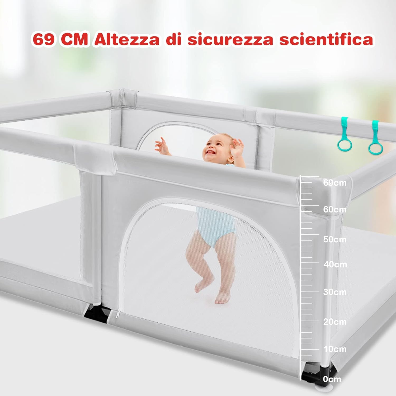 Box per Bambini, Centro Attività Portatile e Sicuro per Bambini, Box Colorato con Cancello, Recinto Extra per Interno ed Esterno con Rete Traspirante Durevole (Grigio)