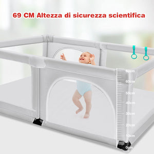 Box per Bambini, Centro Attività Portatile e Sicuro per Bambini, Box Colorato con Cancello, Recinto Extra per Interno ed Esterno con Rete Traspirante Durevole (Grigio)