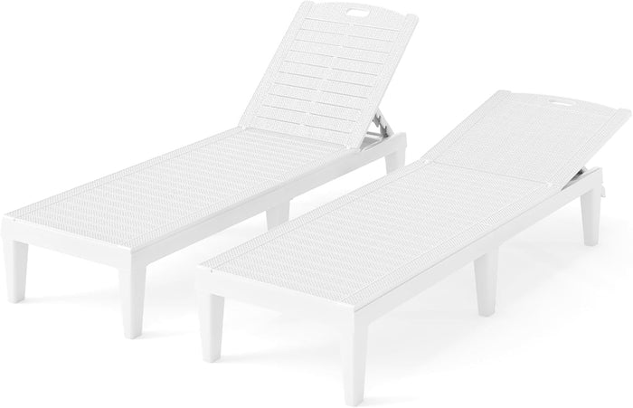 Set di 2 Sedie a Sdraio, Lettino Prendisole da Esterno in PP con Schienali Regolabili in 4 Posizioni, Sedia Reclinabile per Patio, Piscina, Terrazza, Portata 160 kg (Bianco)