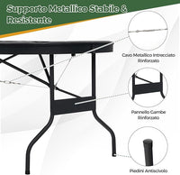 Tavolo da Poker Pieghevole 182 cm per 8 Giocatori, Tavolo da Gioco Ovalo con Supporti per Bicchieri, Rivestimenti Imbottiti, per Blackjack, Texas Hold’em, Giochi da Casinò (Nero)