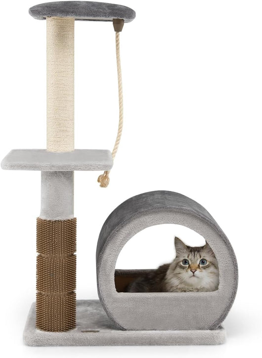 Albero per Gatti a 3 Livelli, Albero Tiragraffi per Gatti Moderno con Piattaforma Superiore, Piattaforma di Salto, Palo di Sisal, Corda (Grigio)