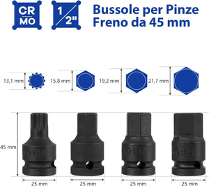 Set di Bussole per Pinze Freno da 16 Pezzi, Kit di Attrezzi per la Regolazione dei Freni con Chiave di Trasmissione da 1/2”, Compatibile con Vari Veicoli, 28 x 7 x 18 cm (Blu)