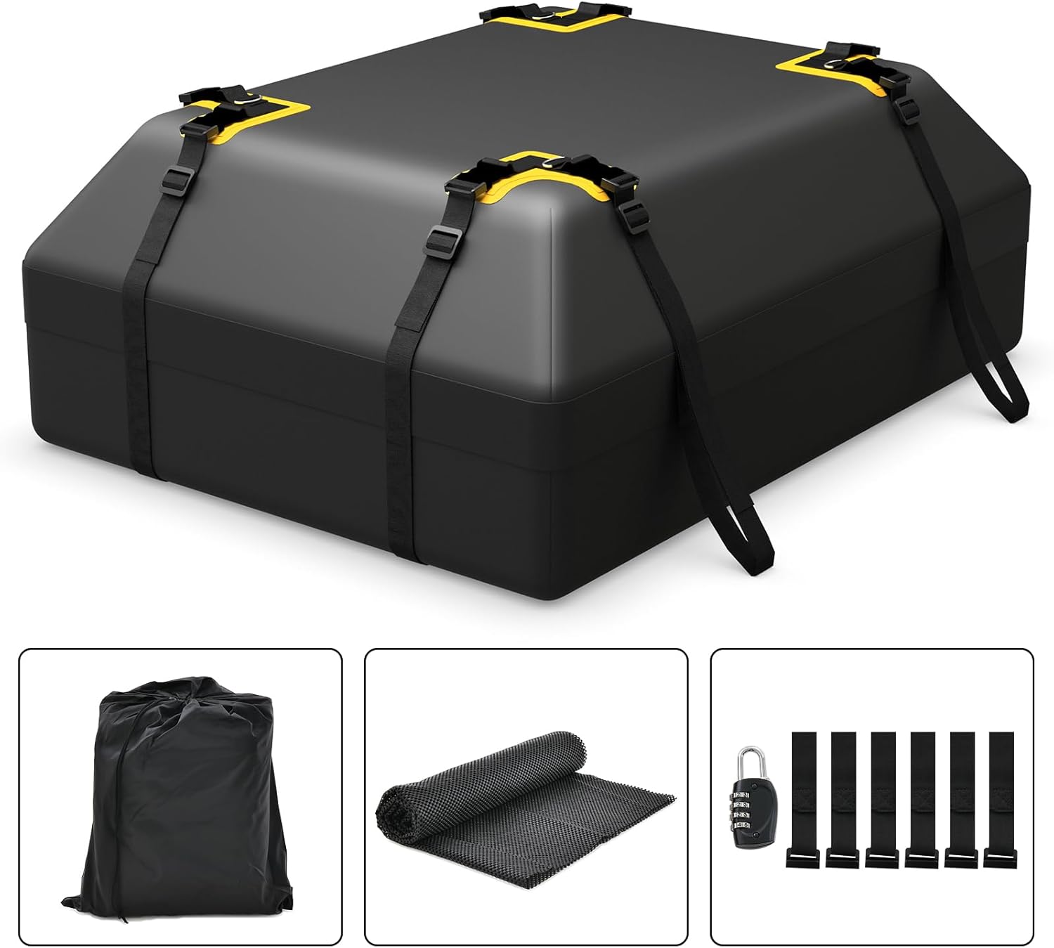 Borsa da Tetto per Auto, Borsa Portapacchi Impermeabile per Tutti i Veicoli Con/Senza Barre Portapacchi, 420L, con Tappetino Antiscivolo, Corda, Lucchetto e Ganci(86 x 112 x 43 cm)