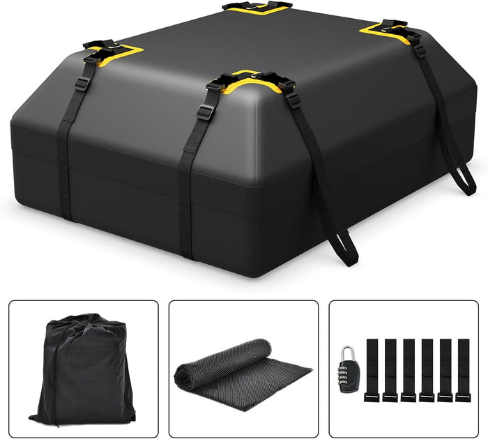Borsa da Tetto per Auto, Borsa Portapacchi Impermeabile per Tutti i Veicoli Con/Senza Barre Portapacchi, 420L, con Tappetino Antiscivolo, Corda, Lucchetto e Ganci(86 x 112 x 43 cm)
